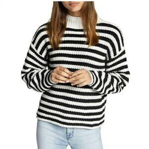 Sanctuary Black White Striped Mock Neck Long Sleeve Knit Sweater Pullover XS